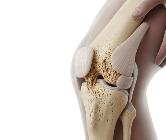 Illustration of osteoporosis affecting bone strength and structure