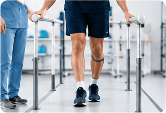 Patient practicing gait training between parallel bars